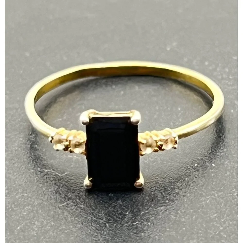 Sterling Silver Vermeil Ring Black Onyx CZ Sz 8 Signed 925 YS India Dainty 1.08g - Picture 2 of 13